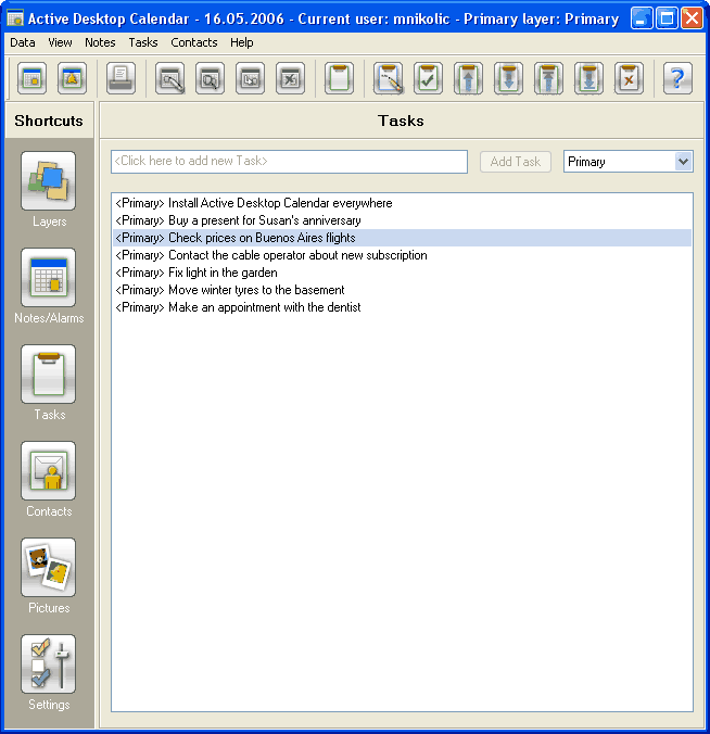Active Desktop Calendar - Tasks view