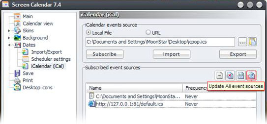 Update All event sources button in the dialog window